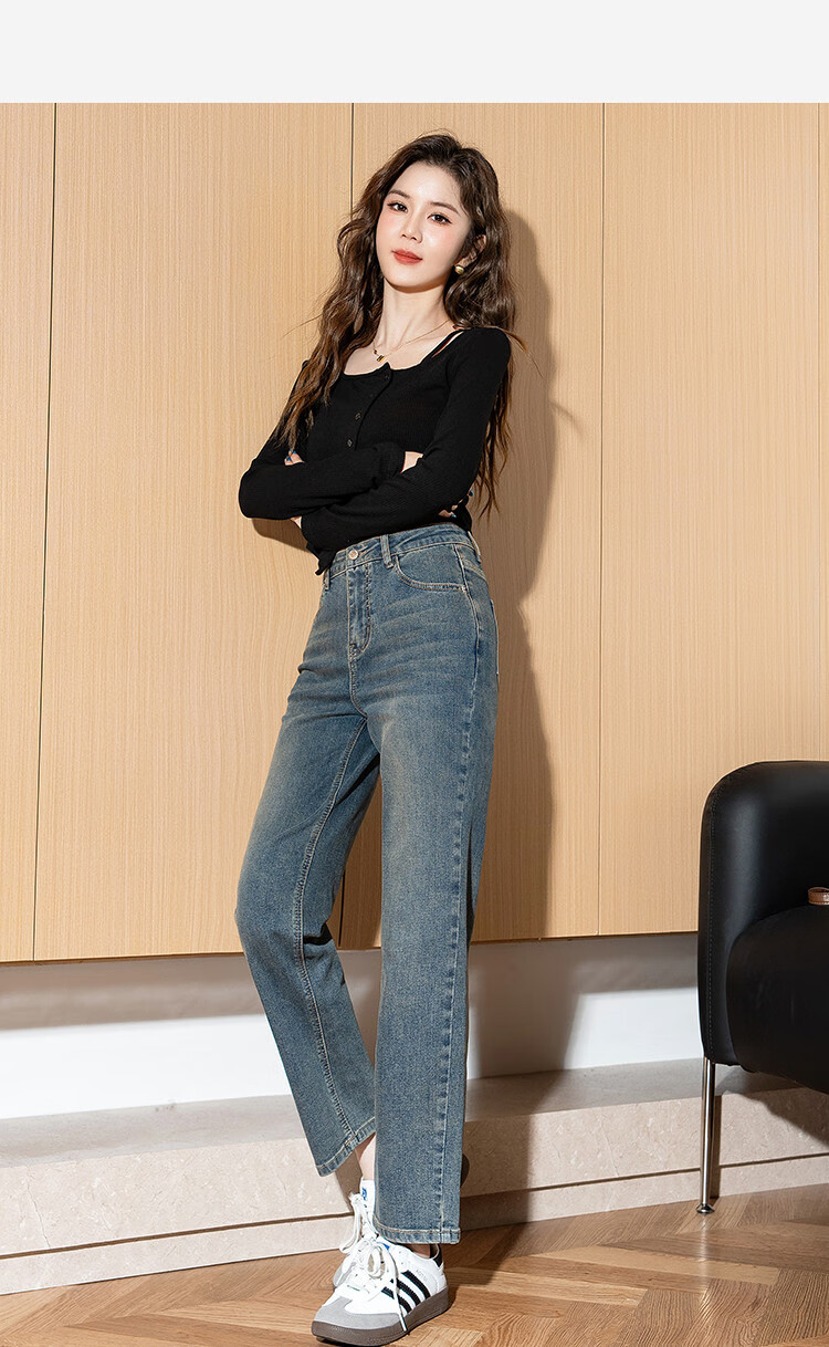 TonLion 2025 Women's Vintage Slim-Fit Straight-Leg Jeans, Vintage Blue, Size 25 4