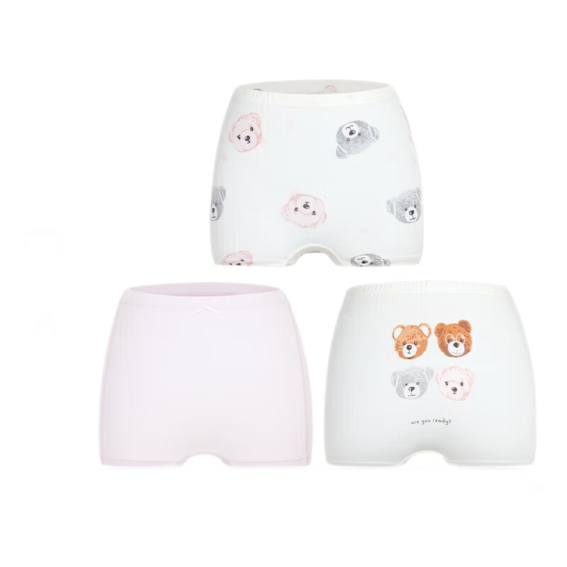 AIMER KIDS Girls' Underwear, Spring And Summer, 3A Antibacterial Modal Mid-Rise Boyshorts, Bear Pattern, Size 140