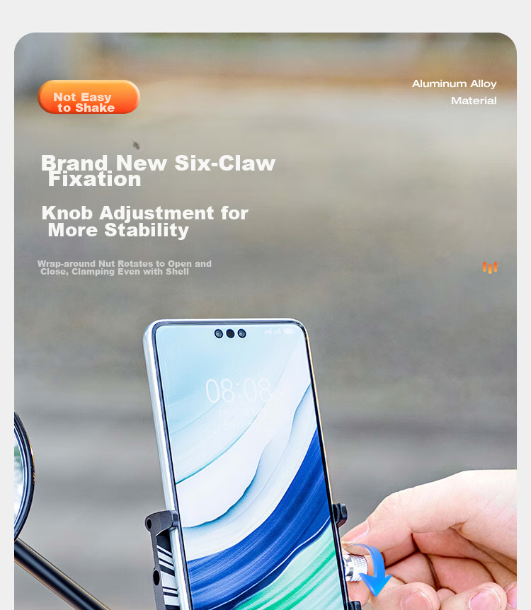Move Iron Electric Vehicle Phone Holder, Motorcycle Aluminum Alloy Navigation Mount, Scooter Universal Six-Claw Fixed Delivery Courier Phone Stand, Cycling Equipment Accessory, Rearview Mirror Model 7