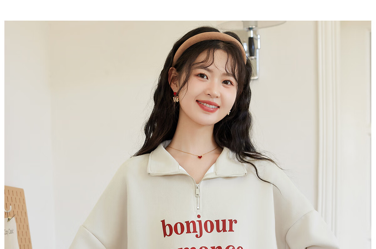 Halo Queen Women's Sweatshirt, Spring And Autumn American-Style POLO Collar, Trendy Letter Print, Loose Casual Pullover, New Product H143W1034 34