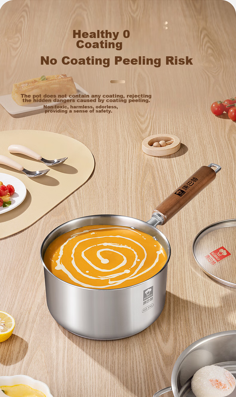 KOBACH 316L Stainless Steel Baby Food Milk Pot with Steamer Basket, Infant Cooking and Frying Multi-Function Small Milk Pot, 16cm Noodle Pot 4