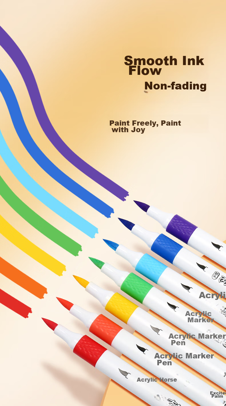 GRASP Acrylic Markers, 24 Colors, Soft Tip, Large Capacity, Stackable, Watercolor Pens, Skin-Friendly, Washable, Drawing Brushes, Children's Doodle Painting DIY, Birthday Gift for Boys And Girls 8