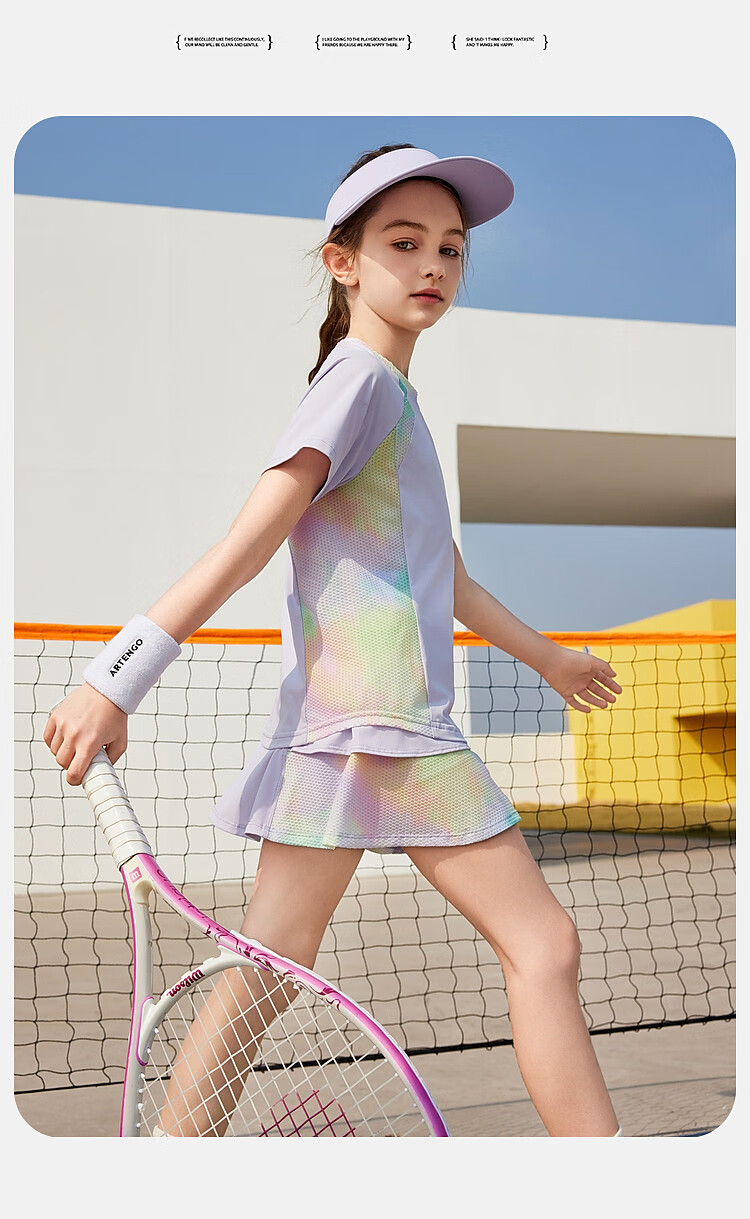 ASK JUNIOR Girls' Sports Set, Summer New Style, Lightweight Breathable Quick-Dry Short-Sleeve Top + Skirt, Ice-Cool Two-Piece Tennis Outfit 9