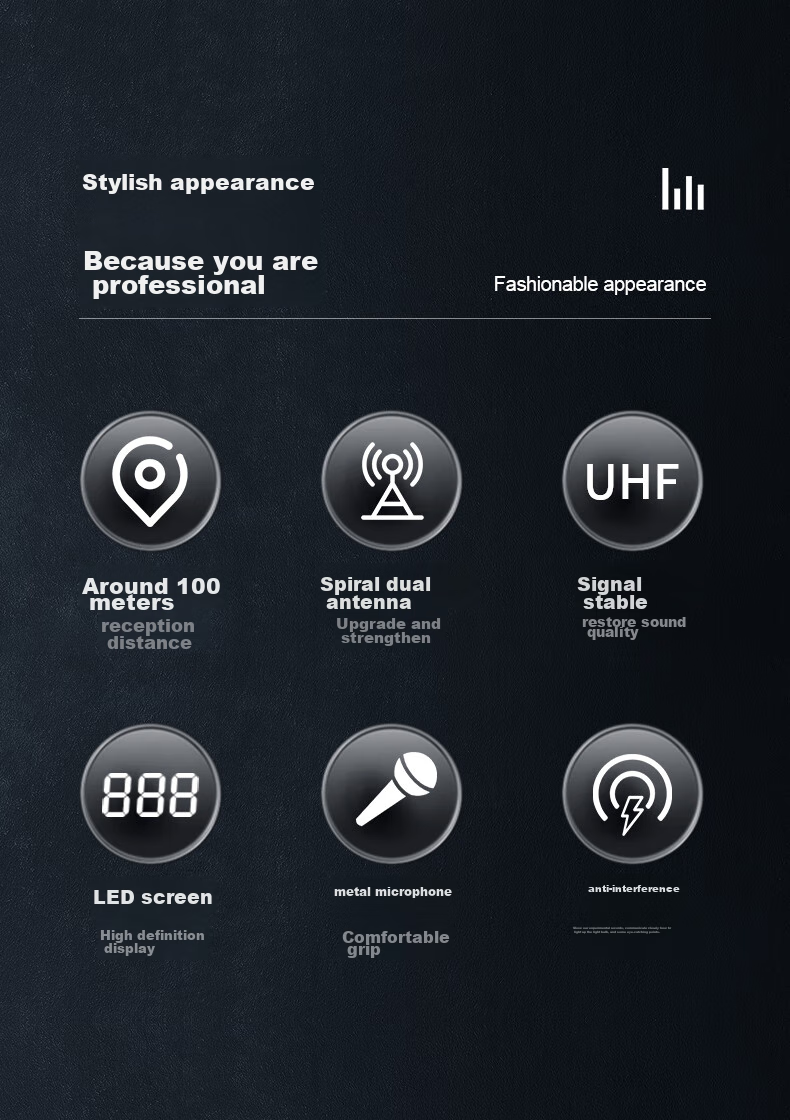 SAST Handheld Four-Channel Wireless Microphone, UHF Mic with Barrier-Free 100-Meter Transmission, Anti-Howling, Professional Stage Singing, Home Use, Conference Speaking, Training, Broadcasting, Wedding Banquet, KTV 2