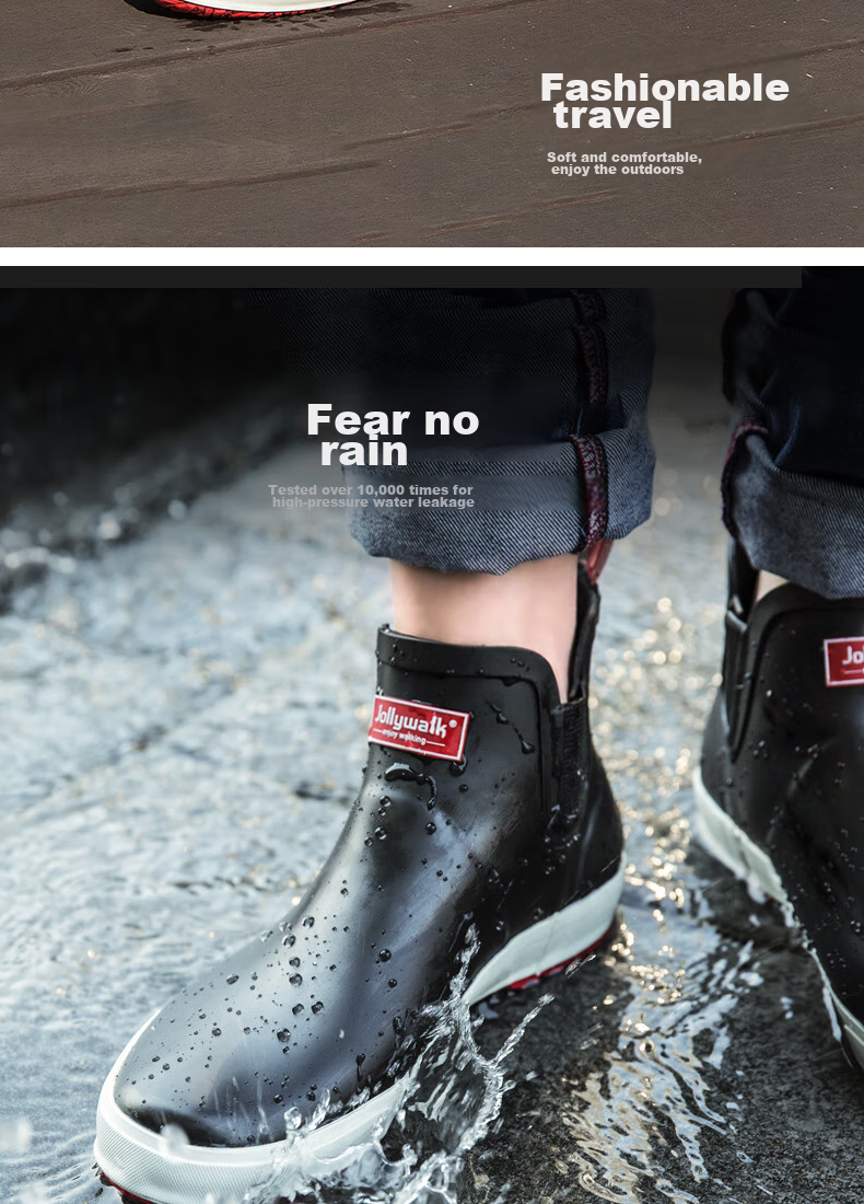 Jolly Walk Men's Water Shoes, Low-Top Waterproof Rain Boots, Car Washing Fishing Rubber Overshoes JW208 Black And Red Size 46 14