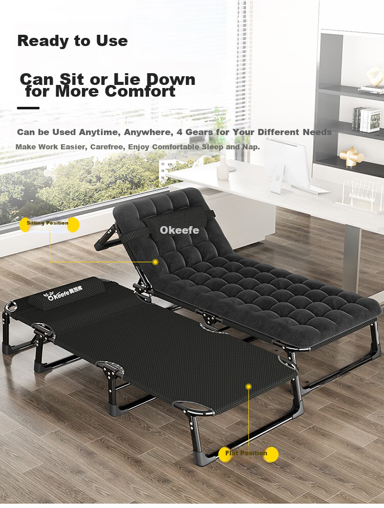 OKeefe Folding Bed Lounger Single Bed Office Simple Nap Bed Companion Care Bed Camp Bed with Thickened Cotton Pad 3