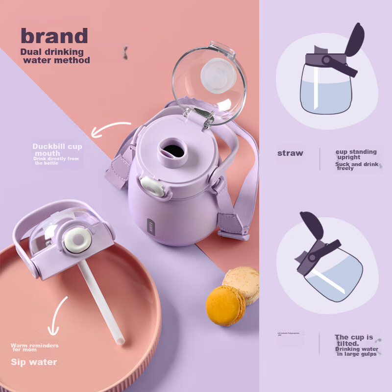 Vanow Insulated Mug for Women, Stylish Large Capacity Water Bottle with Straw for Children And Students, 316 Stainless Steel Wide-Body Thermos