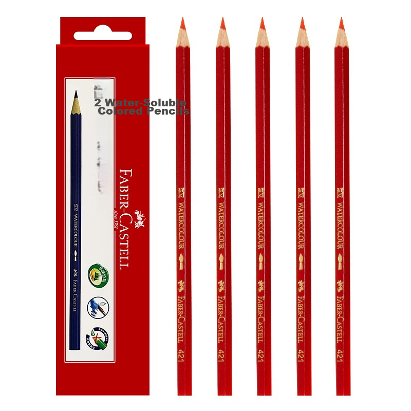 Faber-Castell Single-Color Colored Pencils, Water-Soluble Colored Pencils, Pack of 12, Bright Red 421, Art Sketching, Graduation, Holiday Gift