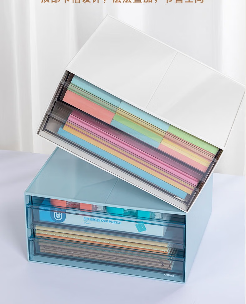 Deli Single Compartment Desktop Storage Box, Drawer-Style Office Desk Organizer for Stationery And Document Classification, Multi-Layer Storage Container, Dust-Proof Organizer Box, White PK104 10