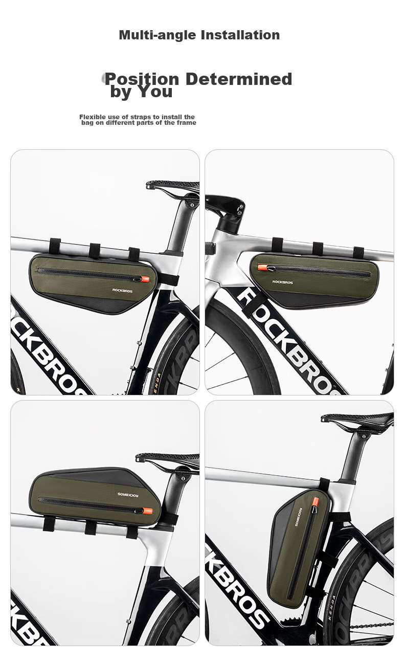 ROCKBROS Bicycle Bag, Triangle Bag, Top Tube Bag, Bottom Crossbar Bag, Storage for Road Bikes And Mountain Bikes, Commuter Cycling Equipment, Black 12
