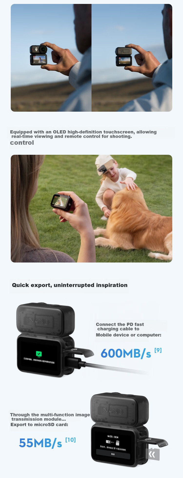 DJI Osmo Nano Standard Kit (128GB), Action Camera with Free-View Wearable Camera for Vlog, Cycling, Family Activities, Pet Photography, Sports Camera, Thumb Camera 9