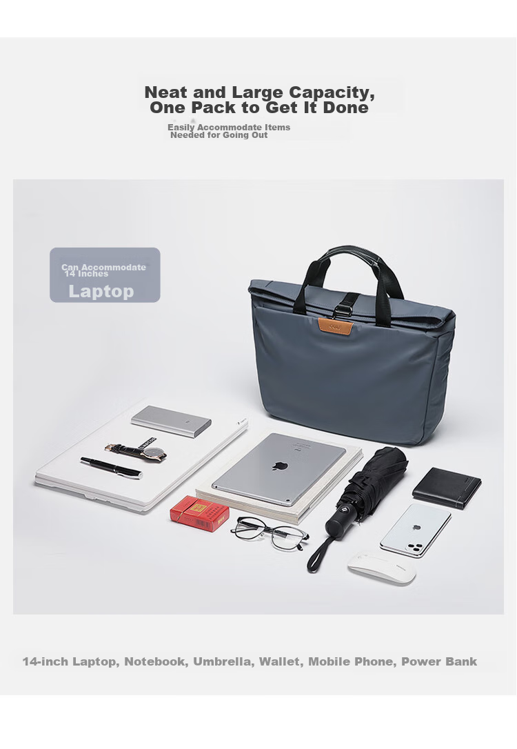 GOLF Business Briefcase, Men's Casual Large-Capacity Handbag, Can Fit 14-Inch Laptop, Fashionable Multifunctional Shoulder Crossbody Bag, 6J679424J Gray 10