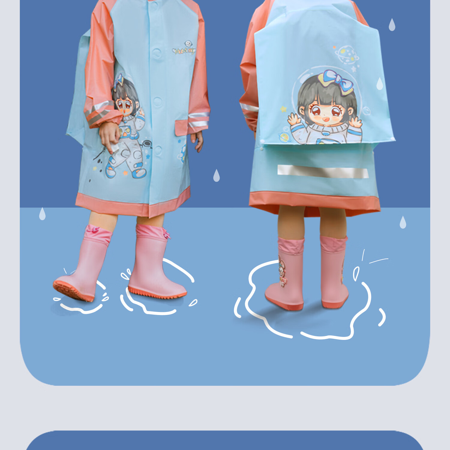 Moremerry Children's Raincoat for Boys And Girls, Full-Body Waterproof with Backpack Space, Elementary School Students' Specialized Rain Poncho, Little Dolphin Design, Size 3XL 30