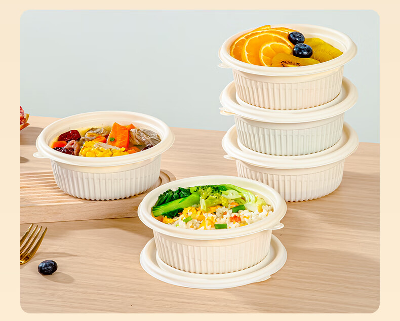 Temeiju Corn Starch Disposable Round Soup Bowl 450ml with Lid Food Grade Tableware 30 Sets 10
