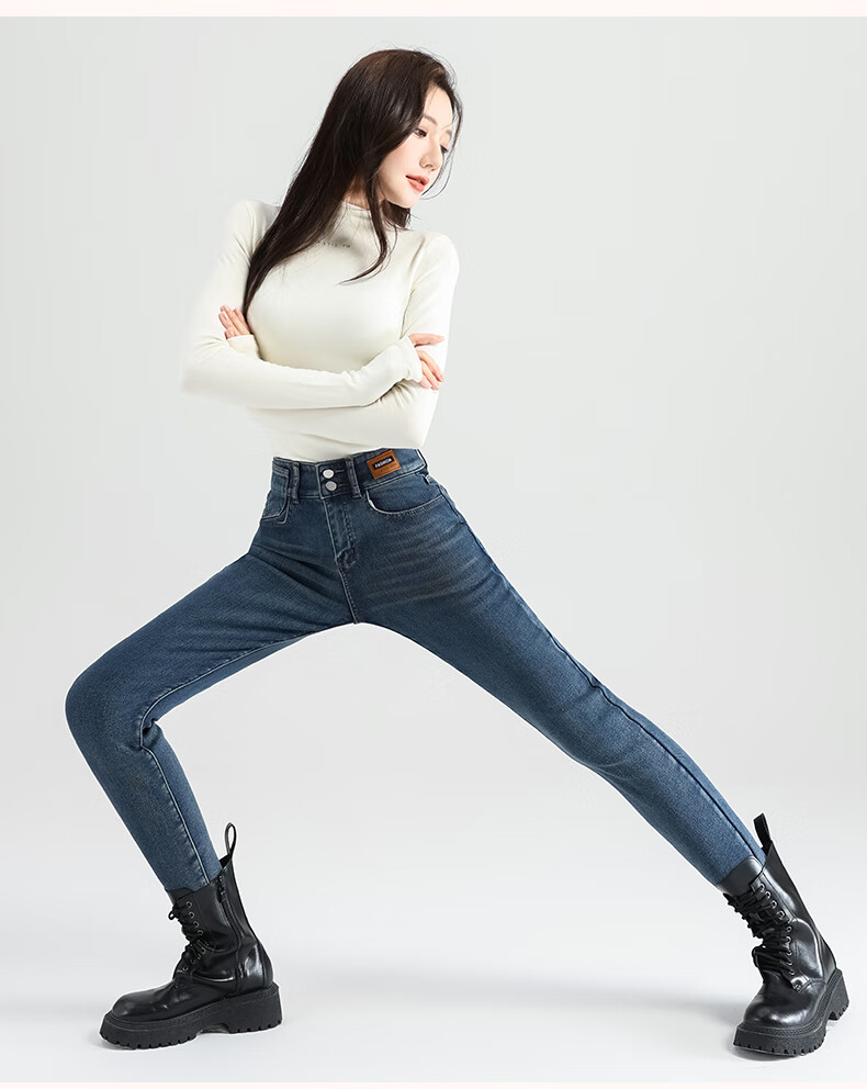 LangSha High-Waisted Jeans with Double Buttons for Women, Spring And Autumn Fashion, Leather Label, Skinny Pants, High Elasticity, Slimming, Fitted Pencil Pants for Wome 22