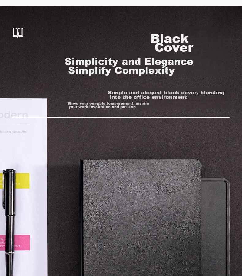 Deli 25K 80-Sheet Classic Business Leather Notebook, Soft Cover with Pasted Pages, Meeting Journal Diary Notebook, 205mm*143mm, Black, 7995 10