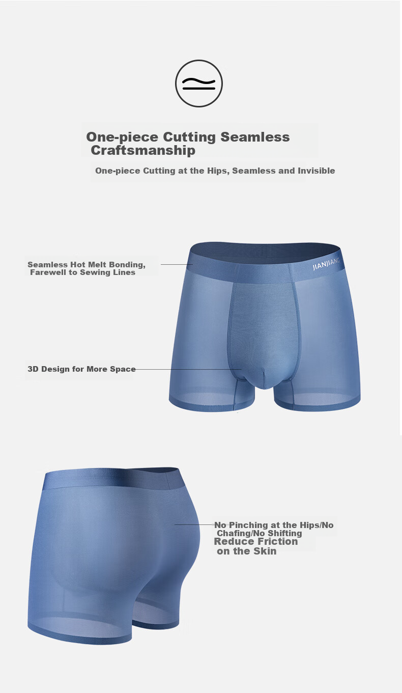 Jianjiang Men's Underwear, Ice Silk Boxer Briefs, 7A Antibacterial Seamless Trendy Printed Trunks, Breathable Mesh Sexy, 3 Pairs 21