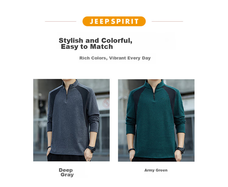 JEEP SPIRIT Men's Sweatshirt, Autumn And Winter Long-Sleeve T-Shirt, Casual Loose-Fitting Top, Trendy Base Layer 6