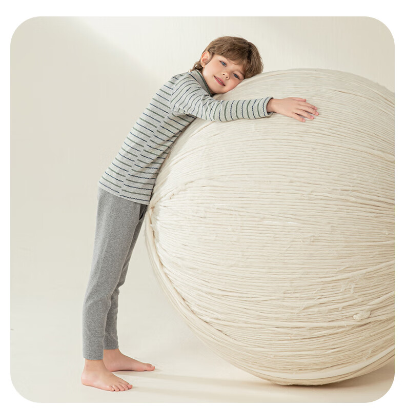 YING BO LUN Children's Thermal Underwear Set Pure Cotton Sweater and Pants School Uniform Essential 81105 Heather Gray Stripes Size 160 19