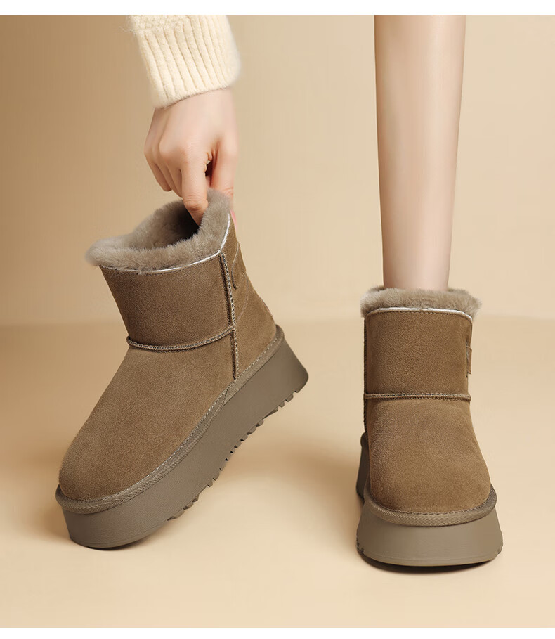 Daphne Women's Snow Boots Cold-Resistant Soft Cotton Shoes Fleece-Lined Warm Thickened Cowhide Boots 4023608098 Camel 38 4