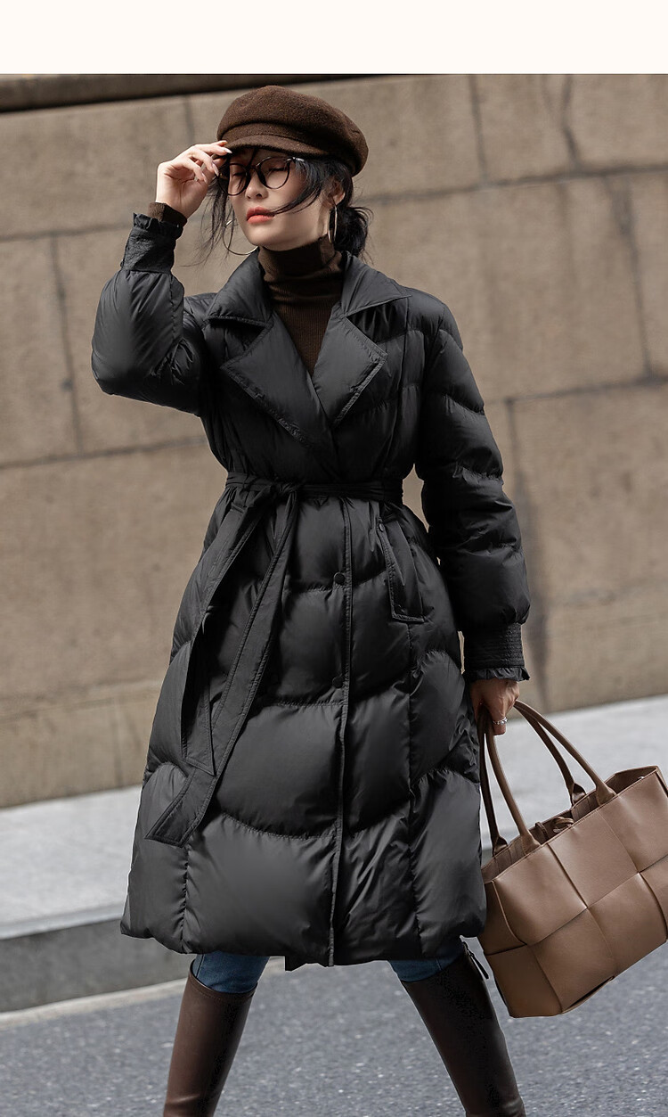 Dme [Jingshu Laqian] Winter 400T Spring Yafang 90 Duck Down Long Double-Breasted Ruffle down Jacket for Wome 14