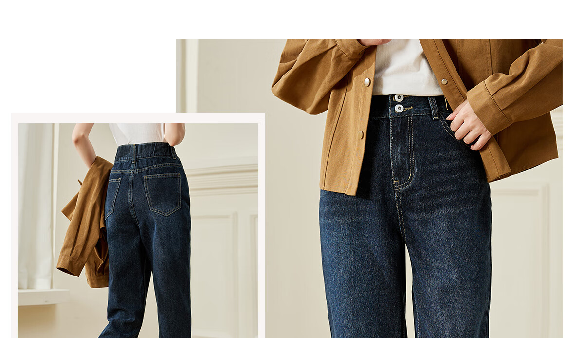 Chushen Women's High-Waisted Jeans, Two-Button Vintage Slim-Fit Straight-Leg Trousers, S143N1005 11