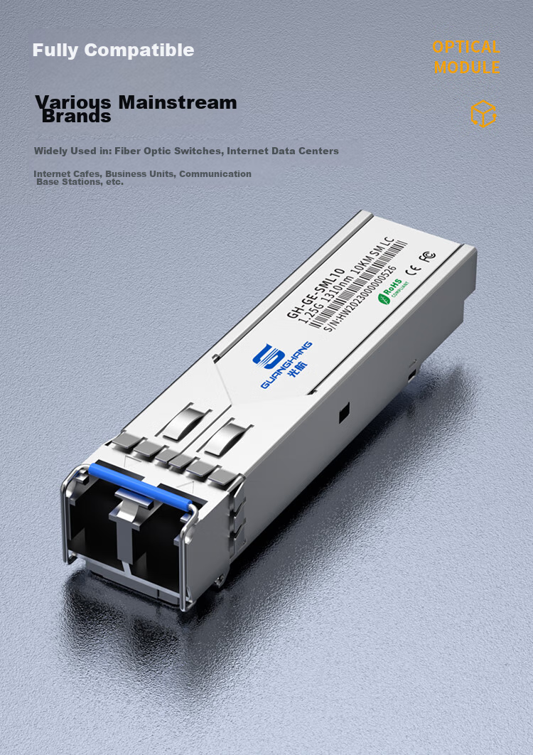 Guanghang Gigabit Optical Module SFP Optical Module 1.25G Single-Mode Optical Module Single-Mode Single-Fiber 1310nm/1550nm, 3KM, LC Interface One Pair GH-GE 3