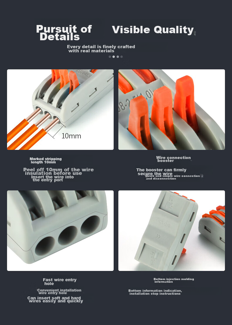 Zhugu Quick Wire Terminal, Electrical Connector Splitter Quick-Connect Terminal Wire Connection Clip Terminal Block, Two-In Two-Out, Pack of 10 12