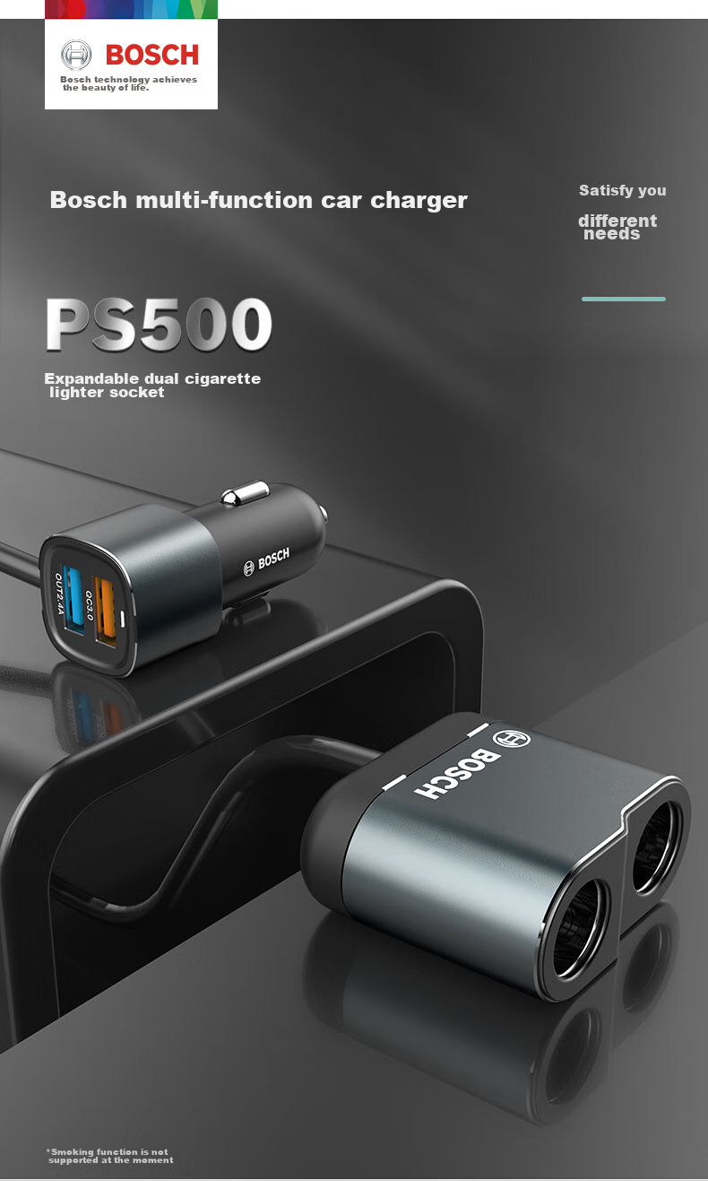BOSCH PS500 Car Charger Cigarette Lighter Power Supply Dual/Three Multi-Functional USB Fast Charging 12/24V 2