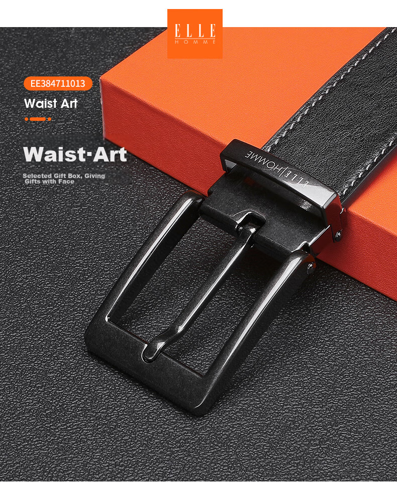 ELLE HOMME Men's Belt, Top-Grain Leather Pin Buckle Waistband, Fashionable Casual Trouser Belt for Men, Birthday Gift for Boyfriend 3
