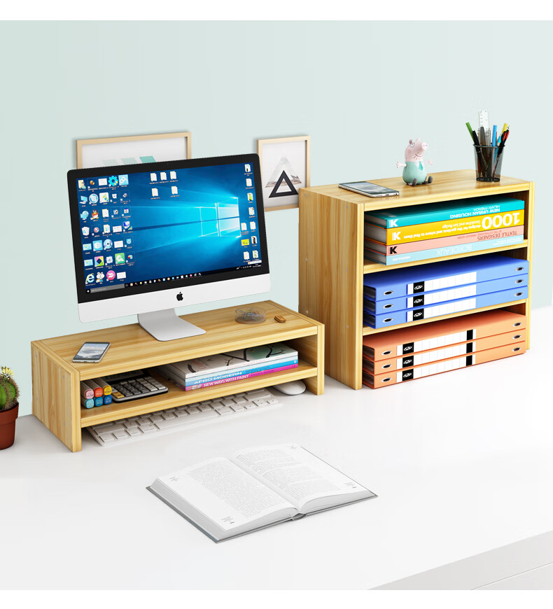Shuranjia Computer Monitor Riser Stand, Desktop Organizer Shelf, Multifunctional Walnut Color, 02-6 11