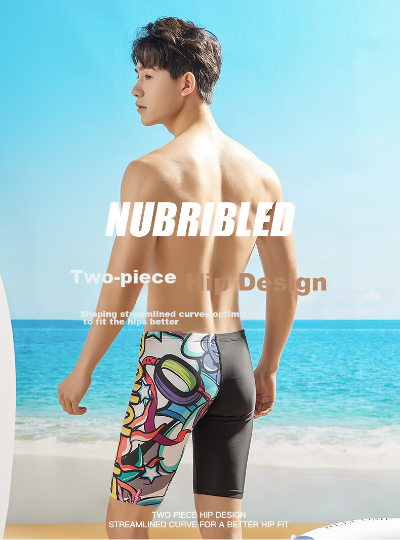 Li-Ning Swimming Trunks for Men, Knee-Length Anti-Embarrassment Swimwear, Professional Equipment, Men's Swim Shorts 779, Black And Yellow Knee-Length, Size L 7