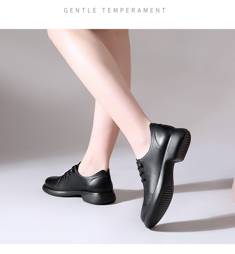 Qiangren Comfortable Soft Casual Women's Shoes, Top-Grain Leather Women's Flats, Wide Fit, Not Easy to Squeeze Feet, JDA73271, Black, Size 35 12