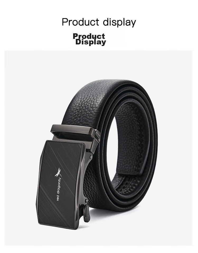 RED DRAGONFLY Top-Grain Leather Men's Belt with Automatic Buckle, Practical Gift for Dad Or Husband, Birthday Present in Gift Box 8