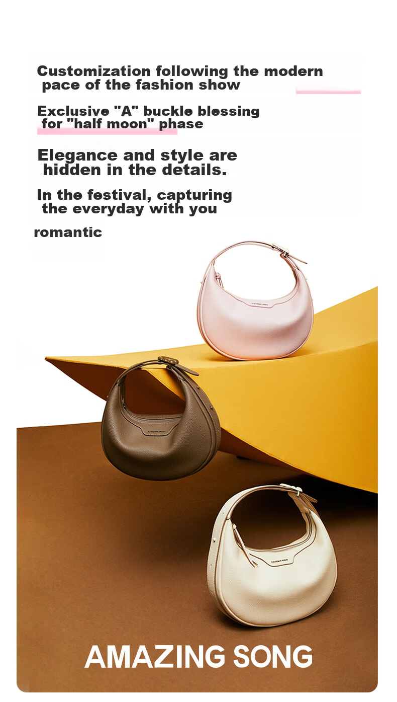AMAZING SONG Half-Moon Bag, Small Size, Original High-End Designer Crescent Bag, Cowhide Shoulder Crossbody Underarm Women's Handbag, Birthday Gift 1