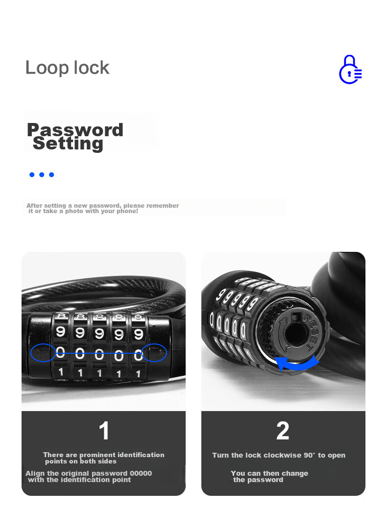 Bicycle Lock, Anti-Theft Password Lock, Steel Wire Lock, Helmet Lock, Cycling Accessories, Portable 4-Digit Combination Lock, Ring Combination Lock - 1.2 Meters 12