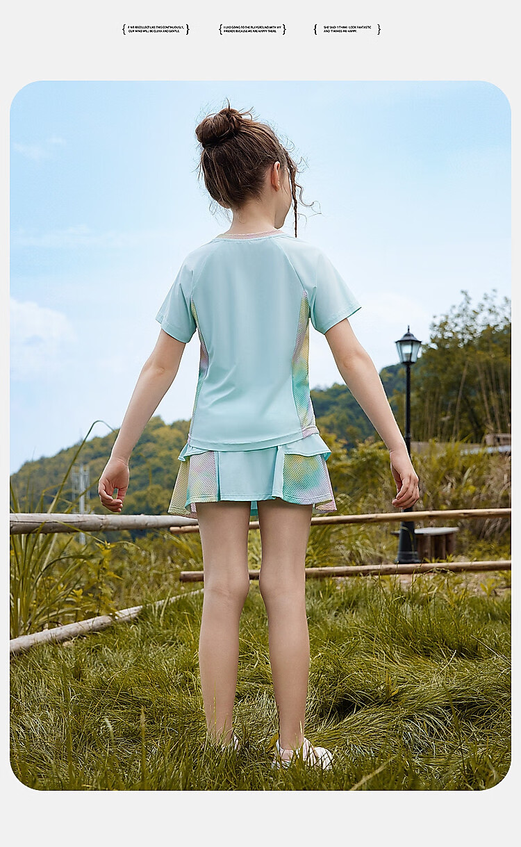ASK JUNIOR Girls' Sports Set, Summer New Style, Lightweight Breathable Quick-Dry Short-Sleeve Top + Skirt, Ice-Cool Two-Piece Tennis Outfit 23