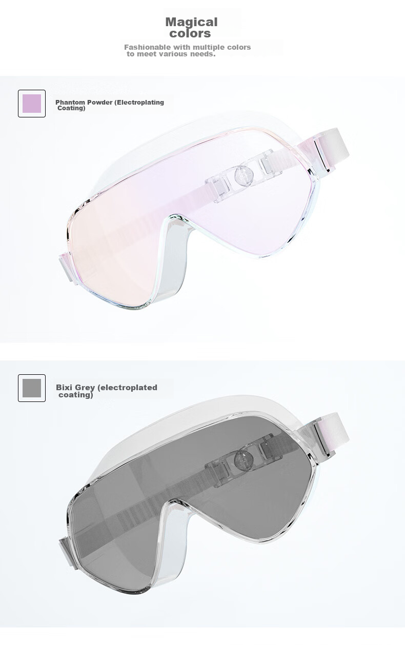 BALNEAIRE Women's Large Frame Swim Goggles HD Waterproof Anti-Fog UV Protection Diving Glasses Swimming Gear BYJ054 Tourmaline Gray 7