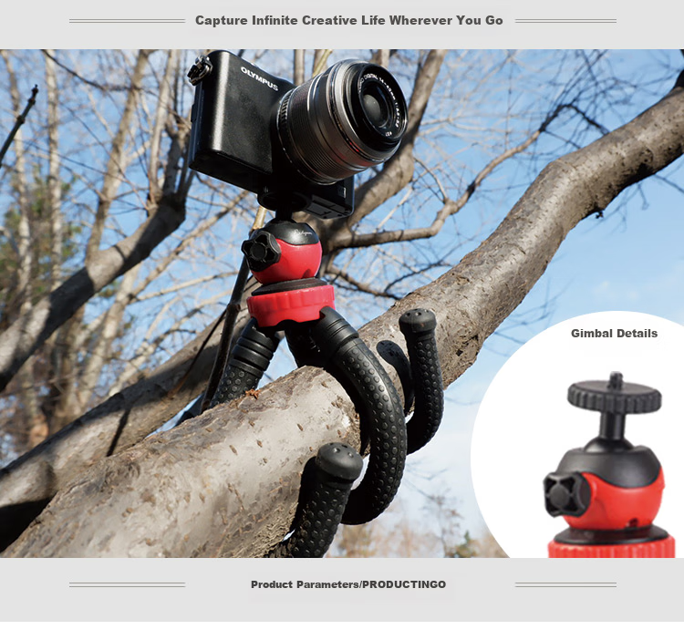 Earlymen EM-123 Octopus Desktop Tripod, Vlog Short Video Host Desktop Stand, Phone Selfie Stand, Portable Versatile with Phone Clamp + Remote Control 3