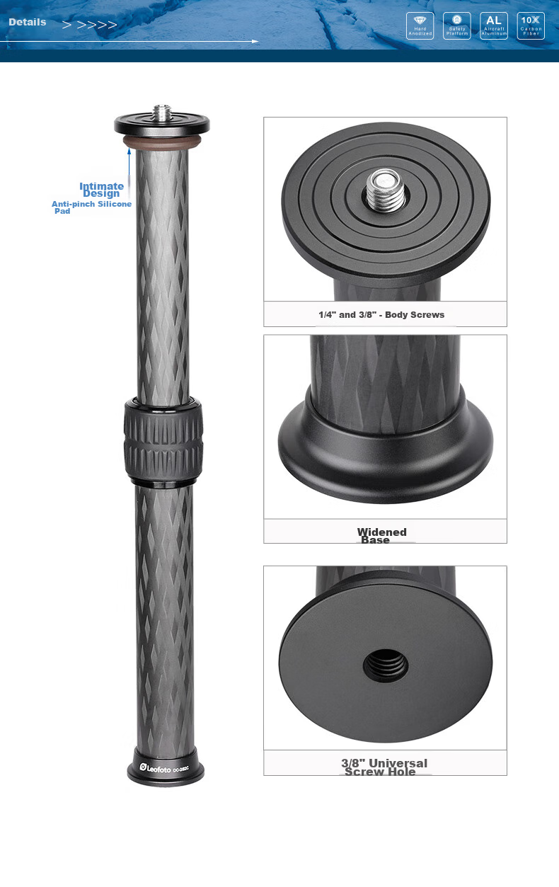 Leofoto Center Column, Carbon Fiber Center Column 2-Section Tripod with High Center Column Tube, DC-222C 9