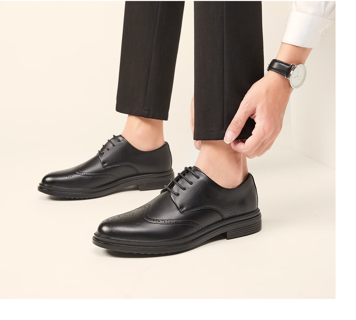 Huili Men's Shoes, Business British Style Brogue Carved Leather Shoes, Versatile Casual Comfortable Soft-Soled Formal Shoes, Black, Size 44 12