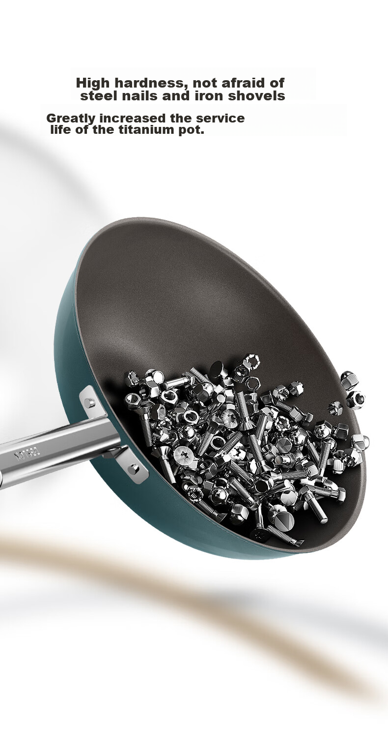 DES LON (DESLON) Titanium-Containing 99% Non-Stick Wok, No Coating, Home Use, Smokeless, Flat Bottom, Suitable for Gas Stove And Induction Cooker, Non-Stick Frying Pa 10