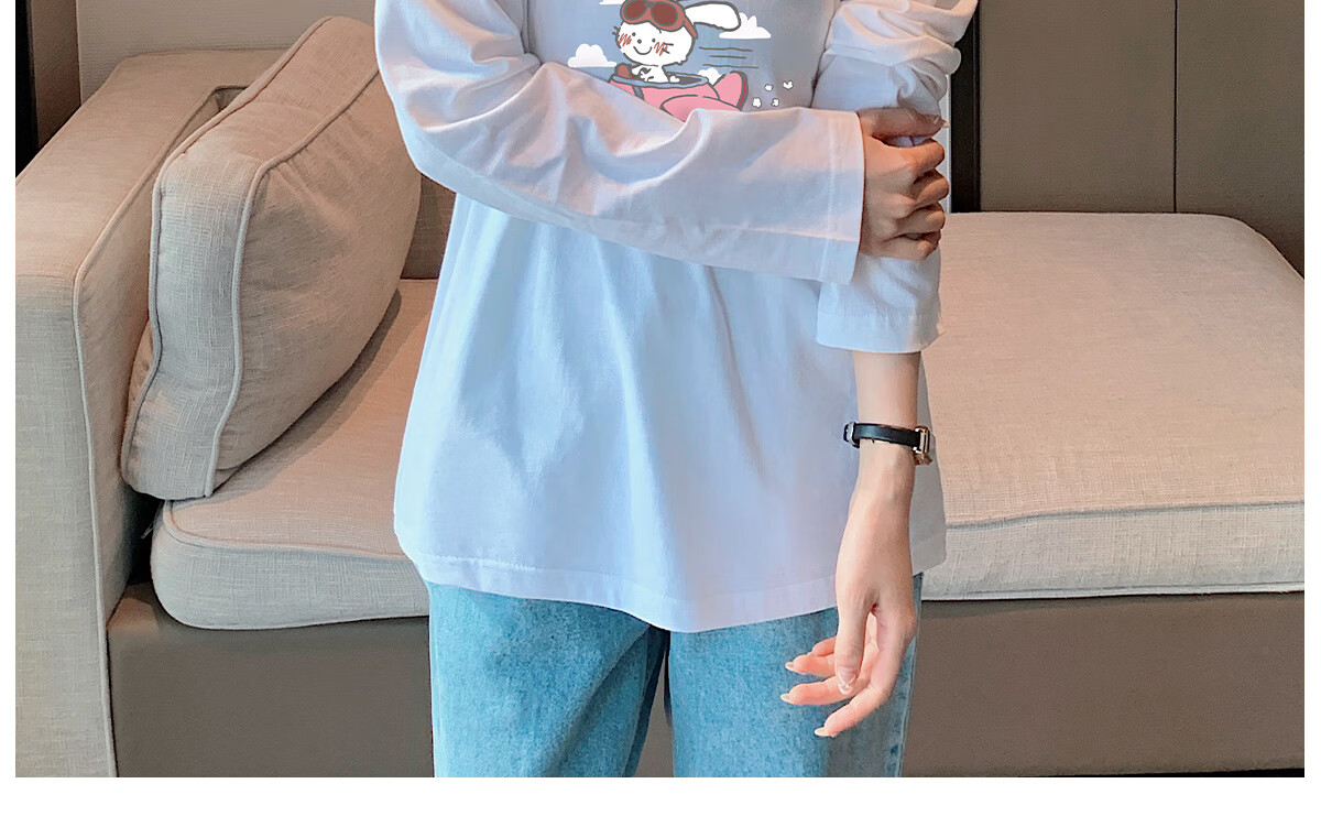 Halo Queen Women's Summer Short-Sleeve Round Neck T-Shirt, Cute Rabbit Print T-Shirt, Loose-Fitting Slimming Top, Women's H143T1417 45