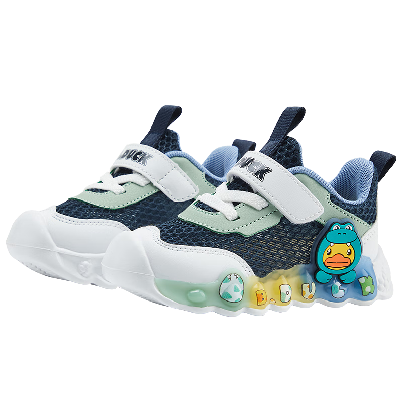 B.Duck Children's Walking Shoes, Boys And Girls Light-Up Shoes, Summer Breathable Mesh Sneakers, 3957 Blue And White, Size 30