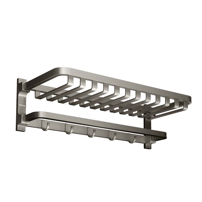 MICOE Gunmetal Space Aluminum Bath Towel Rack, Bathroom Thickened Foldable No-Drilling Towel Storage Rack, Bathroom Towel Holder