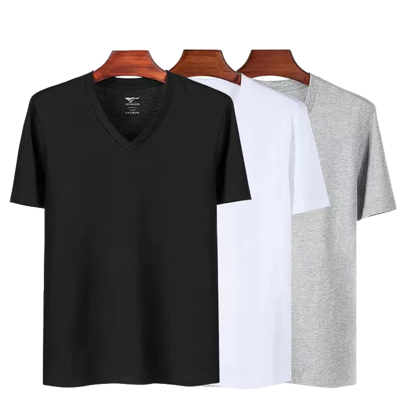 SEPTWOLVES Men's Short-Sleeve T-Shirt, Pure Cotton V-Neck Undershirt, 100% Cotton Basic White T-Shirt, Breathable And Comfortable Undershirt