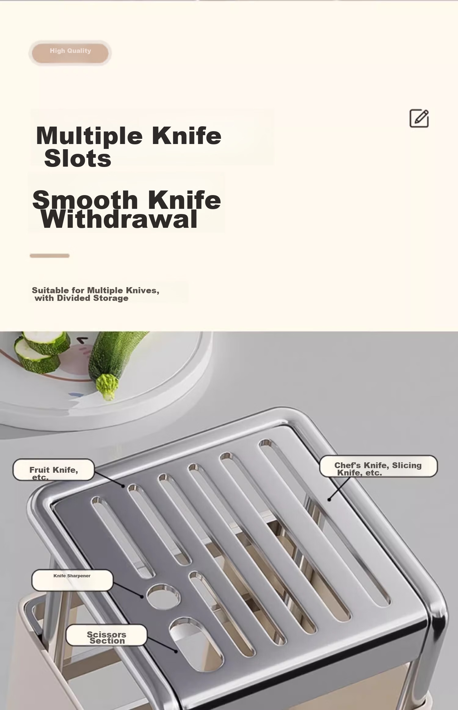 YOUQIN Knife Holder Storage Rack, 2026 New Model Kitchen Knife Organizer, Stylish Multifunctional Cutting Board Stand 9