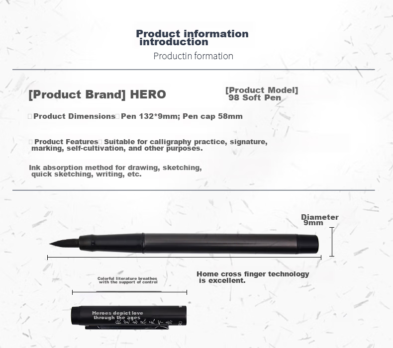 HERO Fountain Pen-Style Brush Pen 2061, Soft-Tip Medium Regular Script Calligraphy Pen with Refill, for Adult Beginners And Students, Black 4