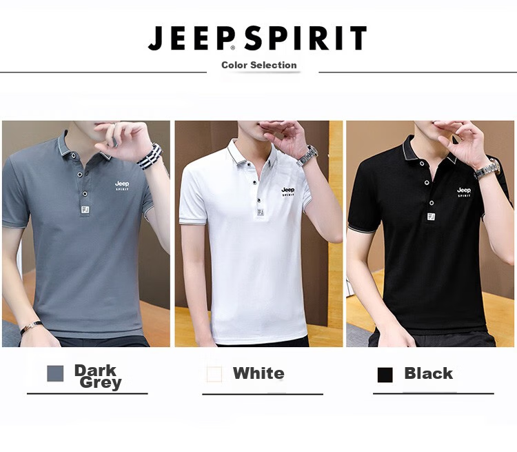 JEEP SPIRIT Men's Short-Sleeve T-Shirt, Summer POLO Shirt, Business Casual, Turn-Down Collar, Breathable, Slim Fit, Black, Size L 12