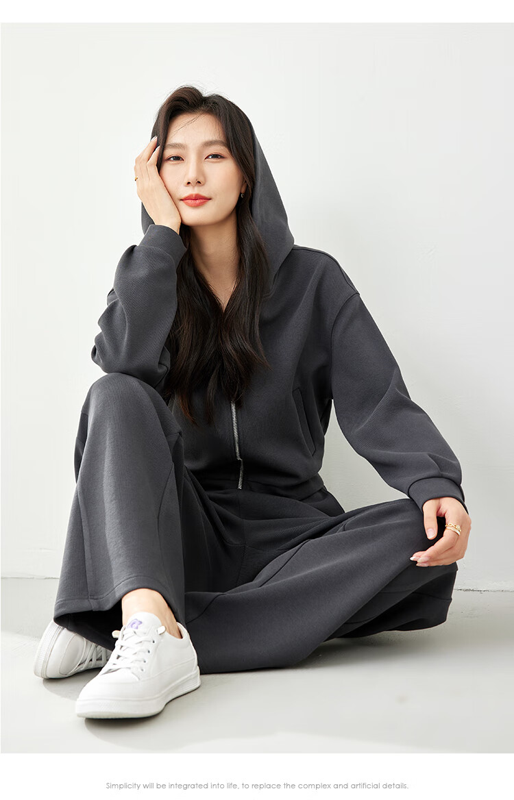 Fansiman Casual Hooded Sweatshirt Set for Women Autumn New Short Top and Long Pants Two-Piece Set Apricot M 12